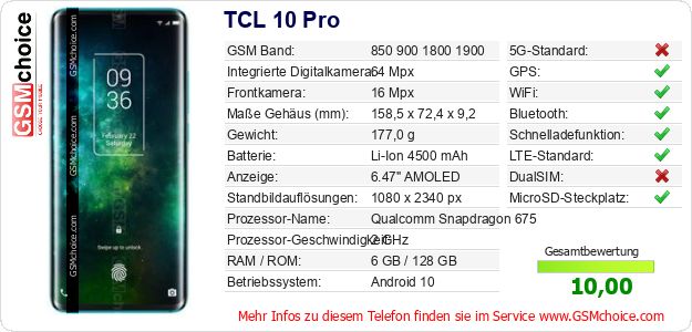 TCL 10 Pro technische Daten TCL 10 Pro technische Daten