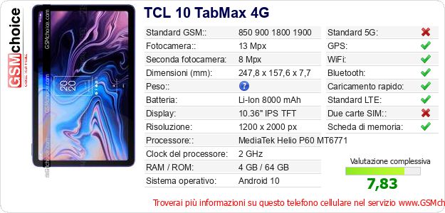 TCL 10 TabMax 4G Dati tecnici di telefono cellulare TCL 10 TabMax 4G Dati tecnici di telefono cellulare
