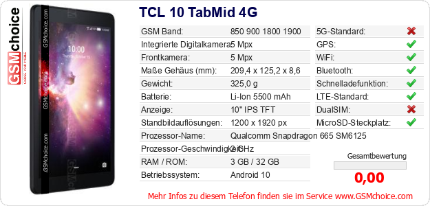 TCL 10 TabMid 4G technische Daten TCL 10 TabMid 4G technische Daten
