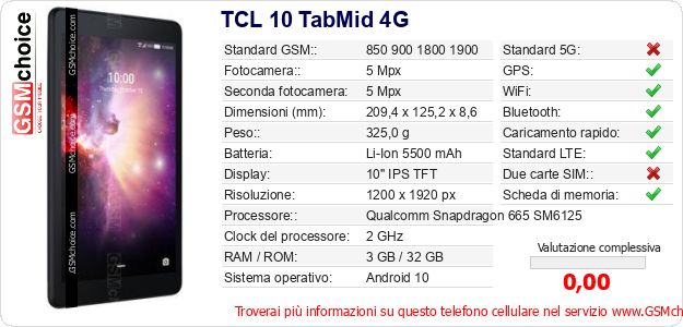 TCL 10 TabMid 4G Dati tecnici di telefono cellulare TCL 10 TabMid 4G Dati tecnici di telefono cellulare