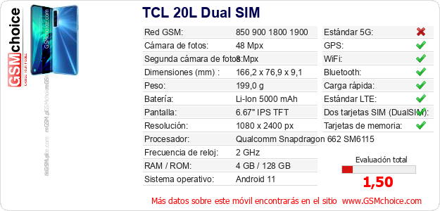 TCL 20L Dual SIM Datos técnicos del móvil TCL 20L Dual SIM Datos técnicos del móvil