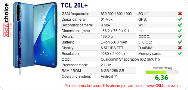 TCL 20L+ 手机技术数据
