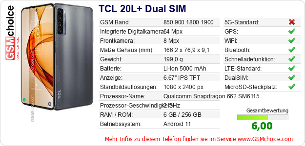 TCL 20L+ Dual SIM technische Daten TCL 20L+ Dual SIM technische Daten