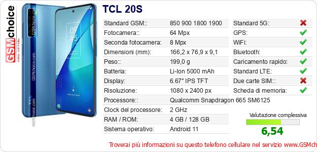TCL 20S Dati tecnici di telefono cellulare TCL 20S Dati tecnici di telefono cellulare