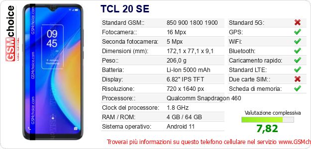 TCL 20 SE Dati tecnici di telefono cellulare 