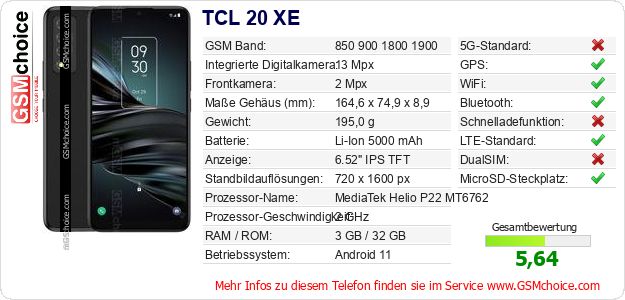 TCL 20 XE technische Daten TCL 20 XE technische Daten