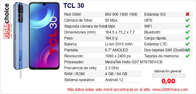TCL 30 Datos técnicos del móvil TCL 30 Datos técnicos del móvil