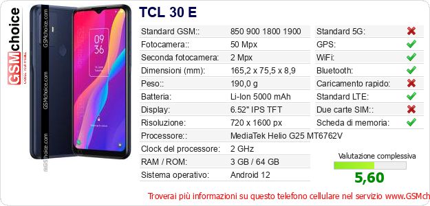 TCL 30 E Dati tecnici di telefono cellulare 