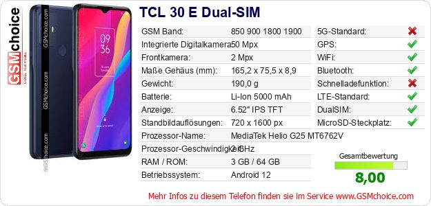 TCL 30 E Dual-SIM technische Daten TCL 30 E Dual-SIM technische Daten