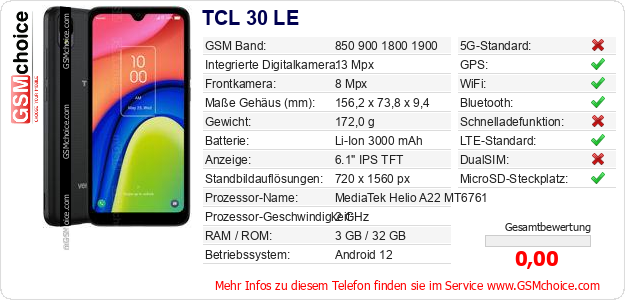TCL 30 LE technische Daten TCL 30 LE technische Daten