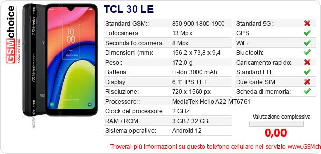 TCL 30 LE Dati tecnici di telefono cellulare TCL 30 LE Dati tecnici di telefono cellulare