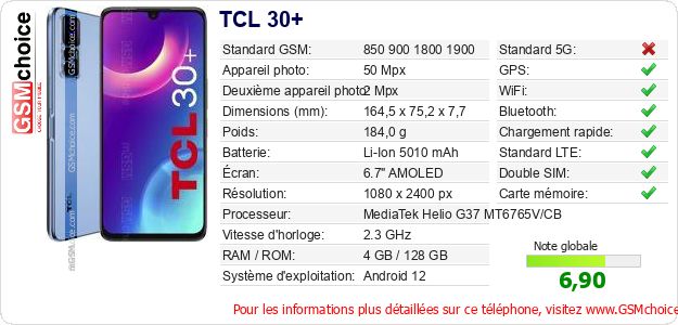 TCL 30+ Fiche technique TCL 30+ Fiche technique