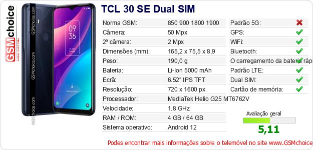 TCL 30 SE Dual SIM Especificações técnicas do telemóvel TCL 30 SE Dual SIM Especificações técnicas do telemóvel