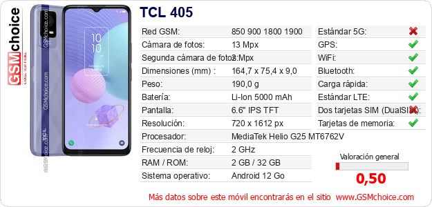 TCL 405 Datos técnicos del móvil TCL 405 Datos técnicos del móvil