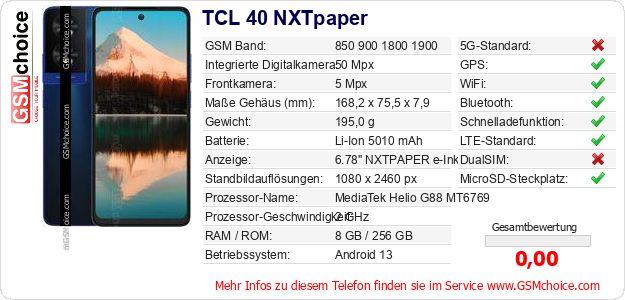 TCL 40 NXTpaper technische Daten TCL 40 NXTpaper technische Daten