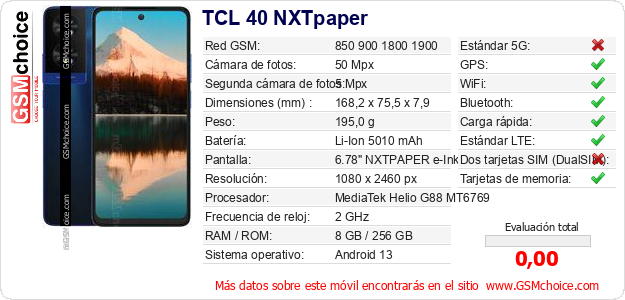 TCL 40 NXTpaper Datos técnicos del móvil 