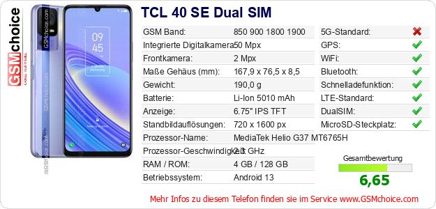 TCL 40 SE Dual SIM technische Daten TCL 40 SE Dual SIM technische Daten
