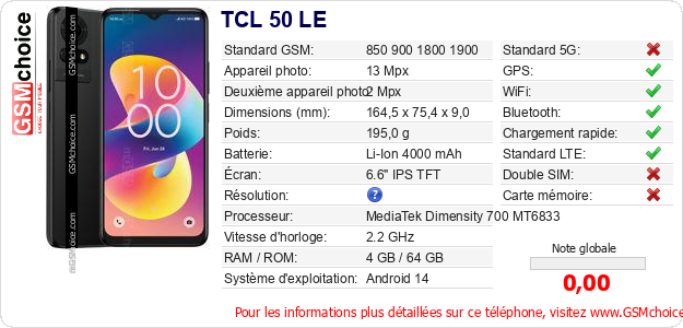 TCL 50 LE Fiche technique TCL 50 LE Fiche technique