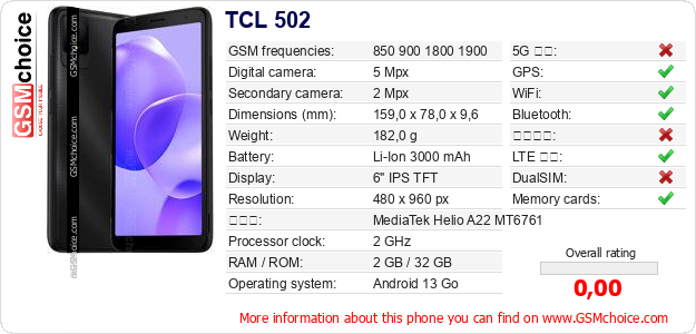 TCL 502 手機技術數據