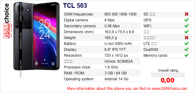 TCL 503 手机技术数据