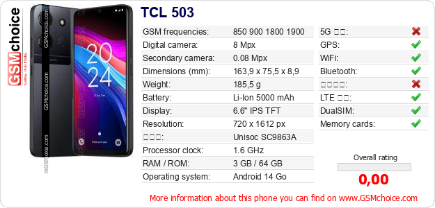TCL 503 手機技術數據