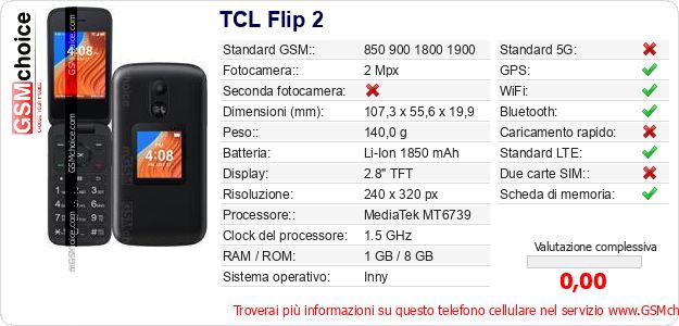 TCL Flip 2 Dati tecnici di telefono cellulare TCL Flip 2 Dati tecnici di telefono cellulare