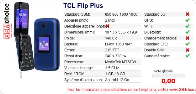 TCL Flip Plus Fiche technique TCL Flip Plus Fiche technique