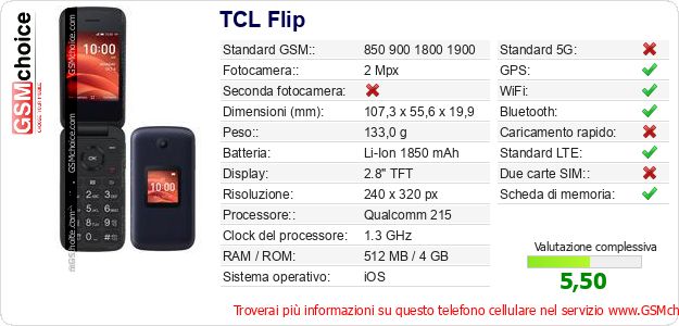 TCL Flip Dati tecnici di telefono cellulare 