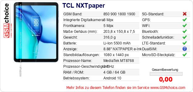 TCL NXTpaper technische Daten TCL NXTpaper technische Daten