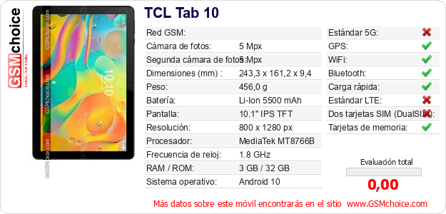 TCL Tab 10 Datos técnicos del móvil TCL Tab 10 Datos técnicos del móvil