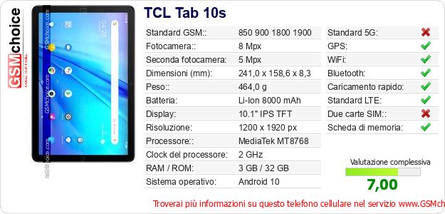 TCL Tab 10s Dati tecnici di telefono cellulare TCL Tab 10s Dati tecnici di telefono cellulare