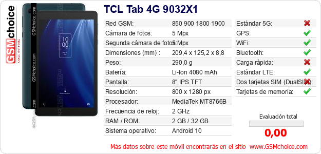 TCL Tab 4G 9032X1 Datos técnicos del móvil 