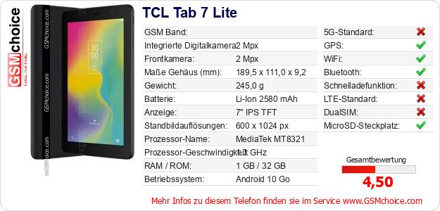 TCL Tab 7 Lite technische Daten TCL Tab 7 Lite technische Daten