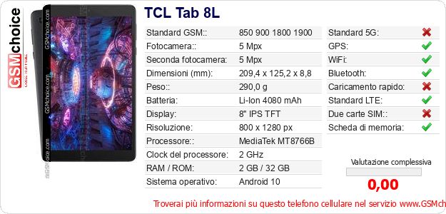 TCL Tab 8L Dati tecnici di telefono cellulare 