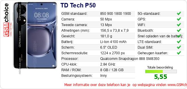 TD Tech P50 Technische gegevens 