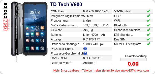 TD Tech V900 technische Daten TD Tech V900 technische Daten