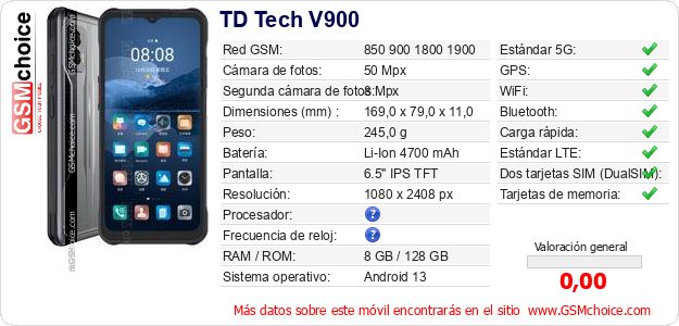 TD Tech V900 Datos técnicos del móvil TD Tech V900 Datos técnicos del móvil