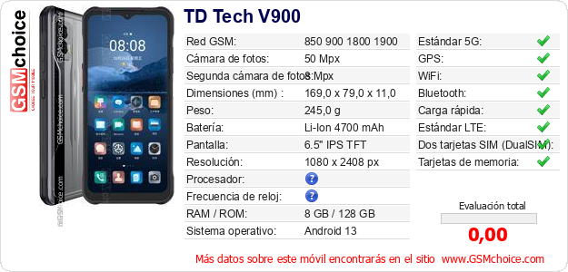 TD Tech V900 Datos técnicos del móvil TD Tech V900 Datos técnicos del móvil