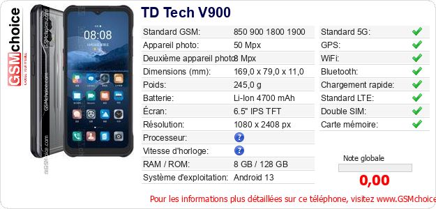TD Tech V900 Fiche technique