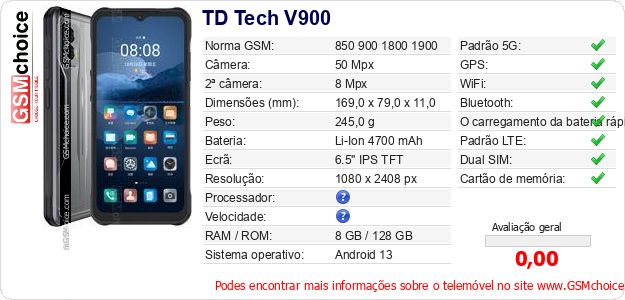TD Tech V900 Especificações técnicas do telemóvel 
