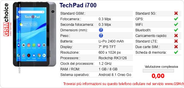 TechPad i700 Dati tecnici di telefono cellulare TechPad i700 Dati tecnici di telefono cellulare