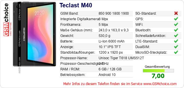 Teclast M40 technische Daten Teclast M40 technische Daten