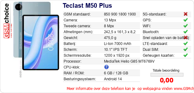 Teclast M50 Plus Technische gegevens Teclast M50 Plus Technische gegevens