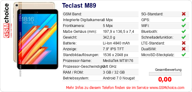 Teclast M89 technische Daten Teclast M89 technische Daten
