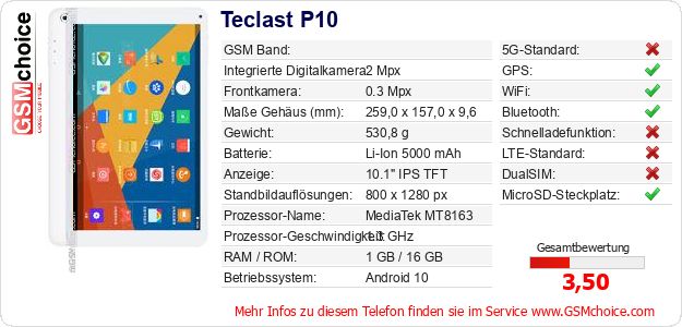 Teclast P10 technische Daten Teclast P10 technische Daten