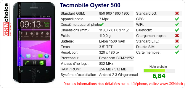 Tecmobile Oyster 500 Fiche technique Tecmobile Oyster 500 Fiche technique