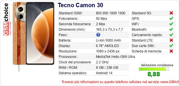 Tecno Camon 30 Dati tecnici di telefono cellulare 