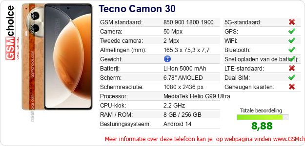 Tecno Camon 30 Technische gegevens 