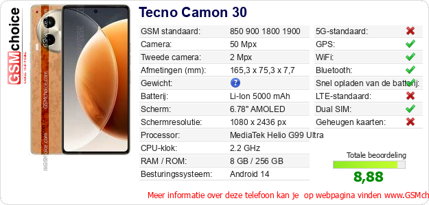 Tecno Camon 30 Technische gegevens 