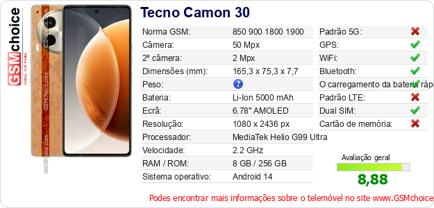 Tecno Camon 30 Especificações técnicas do telemóvel Tecno Camon 30 Especificações técnicas do telemóvel